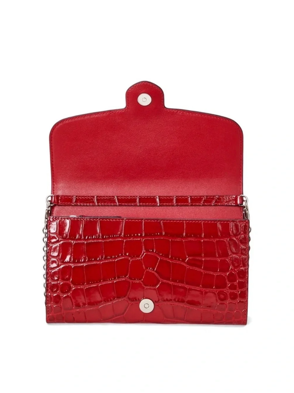 Ralph Lauren Glossy Red Croc-Embossed Chain Clutch